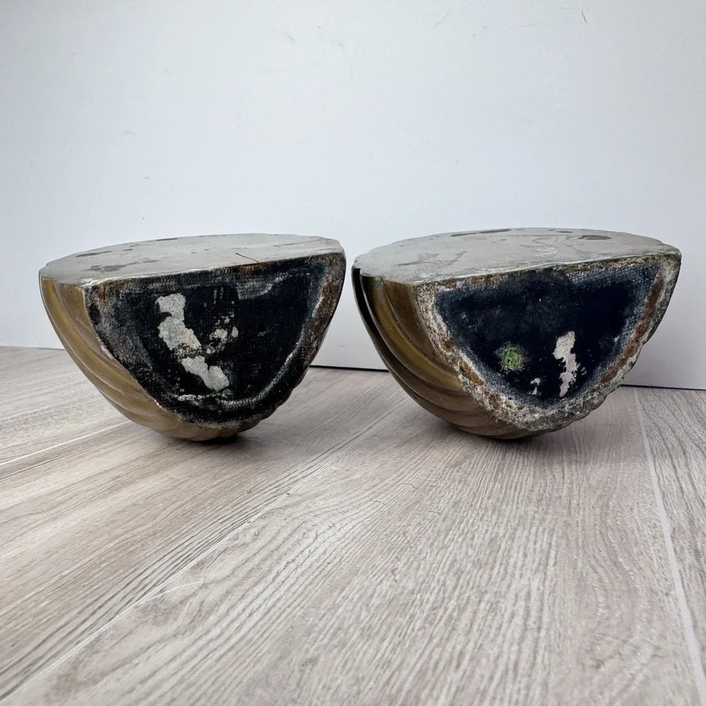 Vintage Brass Shell Bookends Heavy Coastal‎ Nautical Decor 5in Set Pair